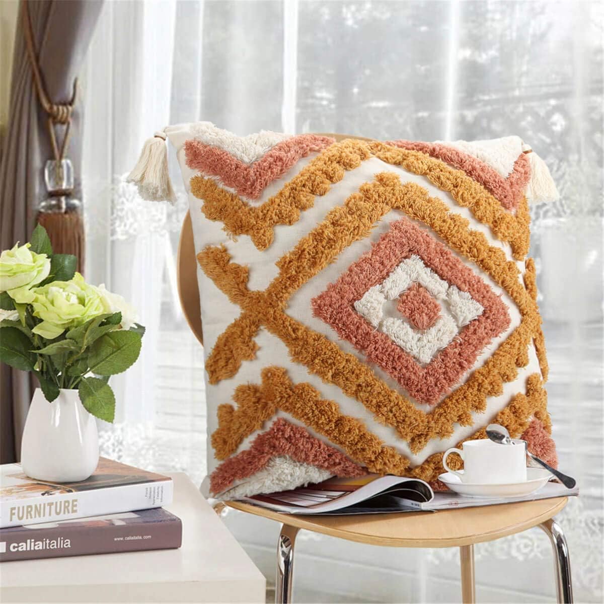 Fall Orange Tassle Pillow Cover