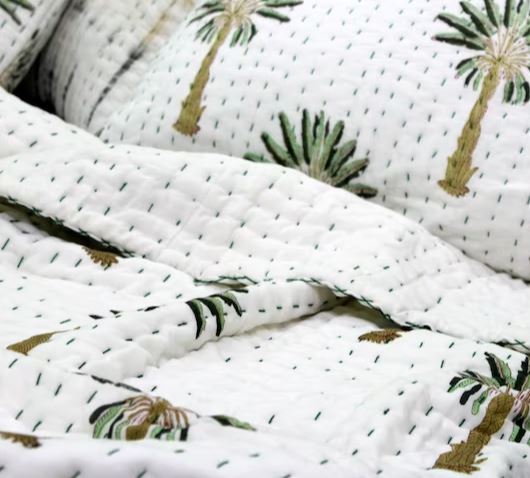 Palm Kantha Pillowcase | Green