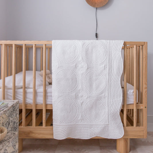 Quilted Baby Cot Quilt or Playmat - White, Blue, Pink