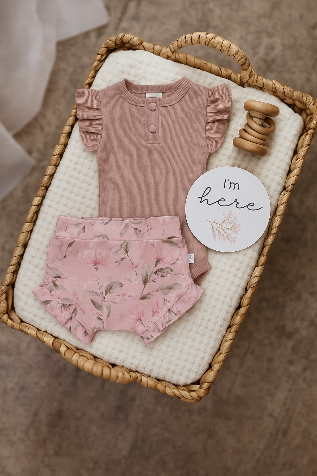 0-3 months Baby Rose Pink + Wattle Summer Clothing Set