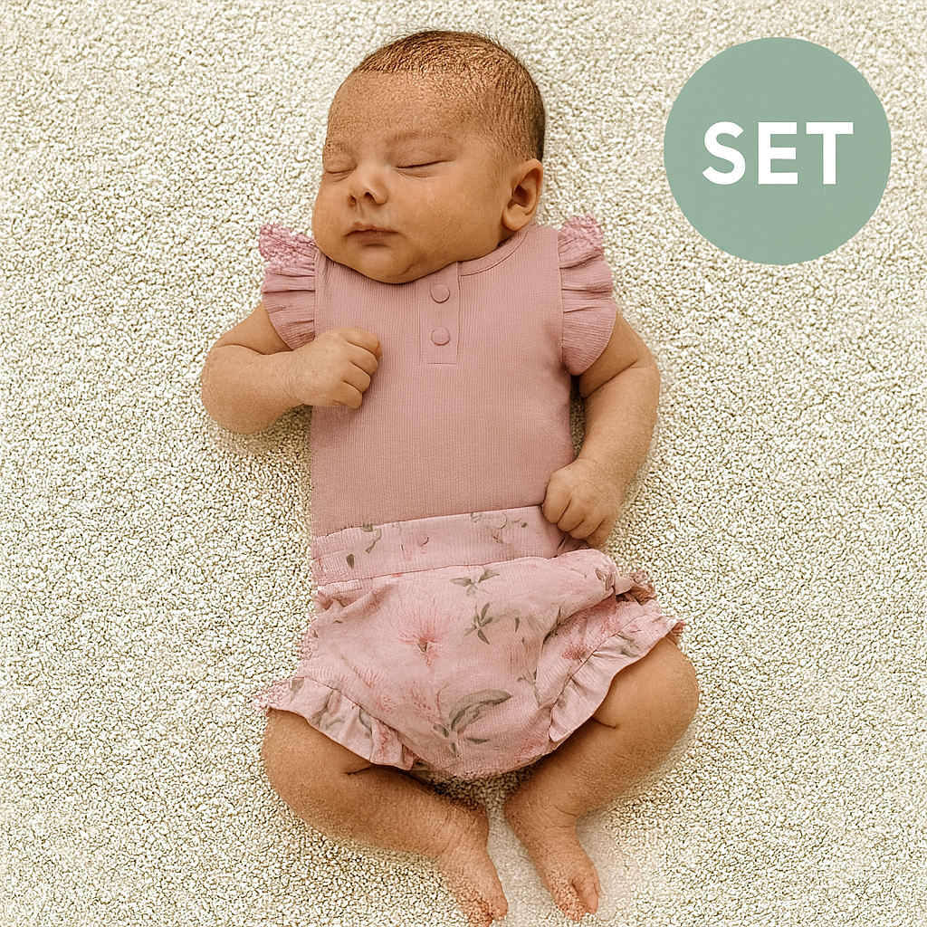 0-3 months Baby Rose Pink + Wattle Summer Clothing Set