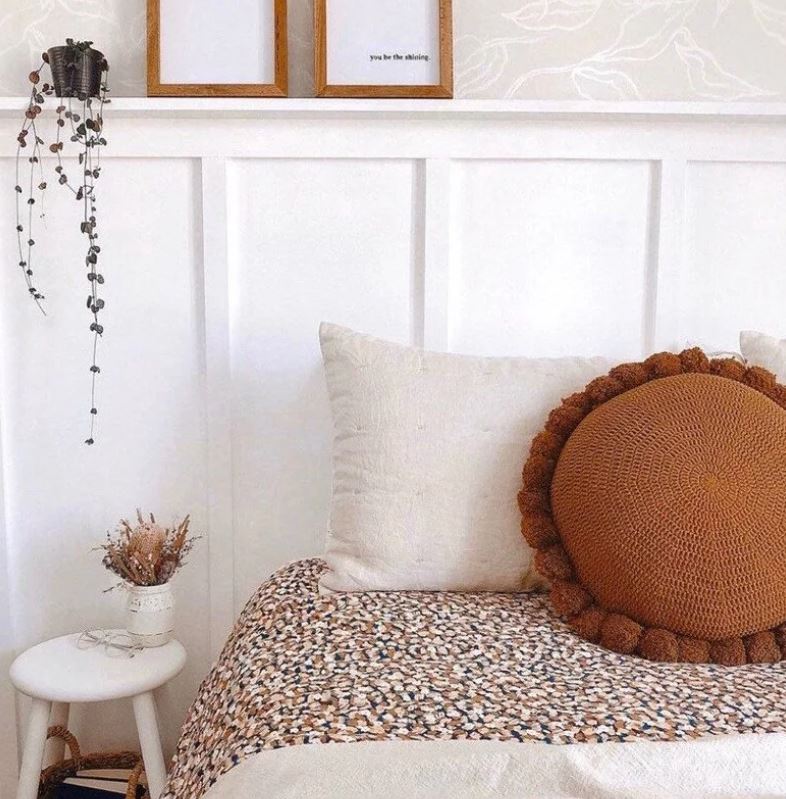 Caramel Pom Pom Cushion