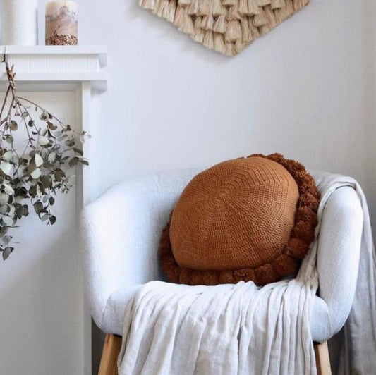 Caramel Pom Pom Cushion