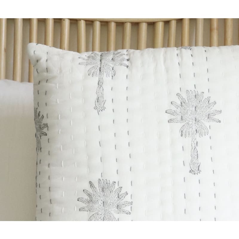 Black and White Palm Kantha Cushion - Affordable Homewares