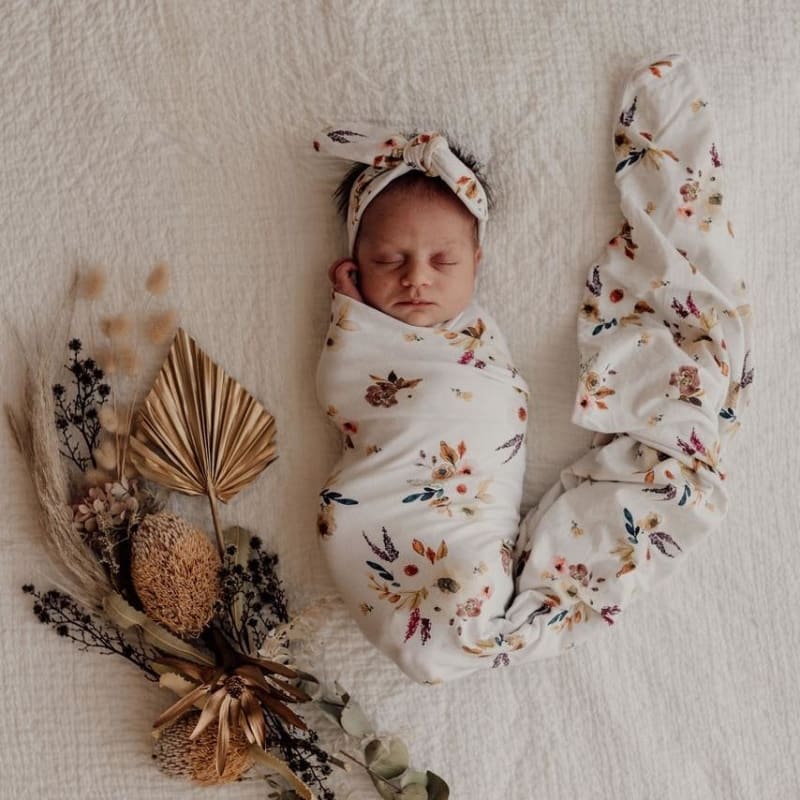 Boho Posy Jersey Baby Wrap & Topknot - Snuggle Hunny Kids