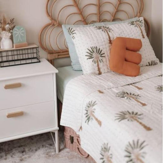 Green Palm Kantha Quilt - Single/King Single - Affordable
