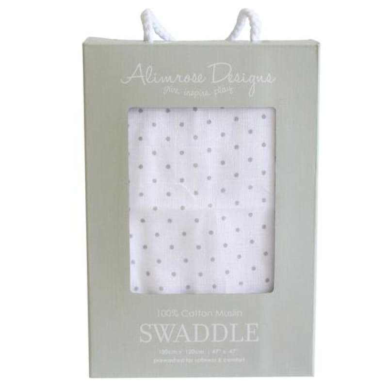 Muslin Swaddle Pin Spot Grey Alimrose - Fast shipping