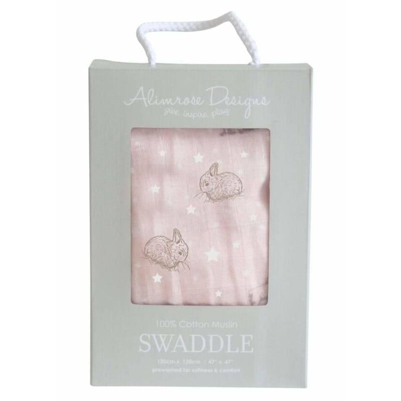 Muslin Swaddle - Stars and Bunnies Pink Alimrose - Fast