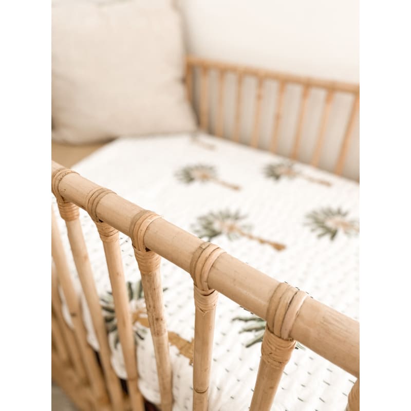 Palm Kantha Cot Quilt | Green - Affordable Homewares Fast