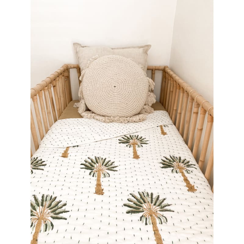 Palm Kantha Cot Quilt | Green - Affordable Homewares Fast
