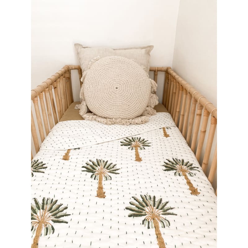 Palm Kantha Cot Quilt | Green - Affordable Homewares Fast