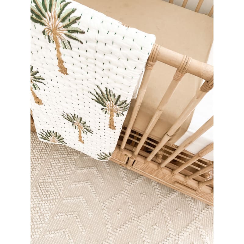 Palm Kantha Cot Quilt | Green - Affordable Homewares Fast