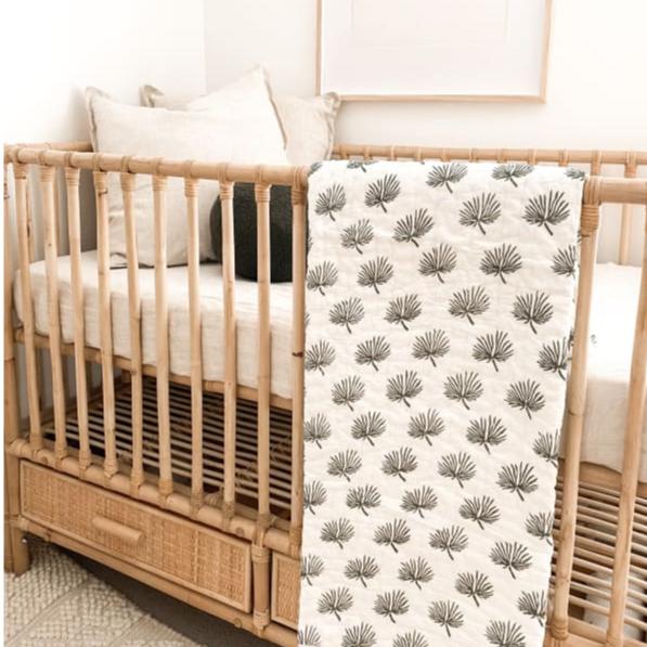 Rhapis Palm Leaf Kantha Cot Quilt (optional fitted sheet