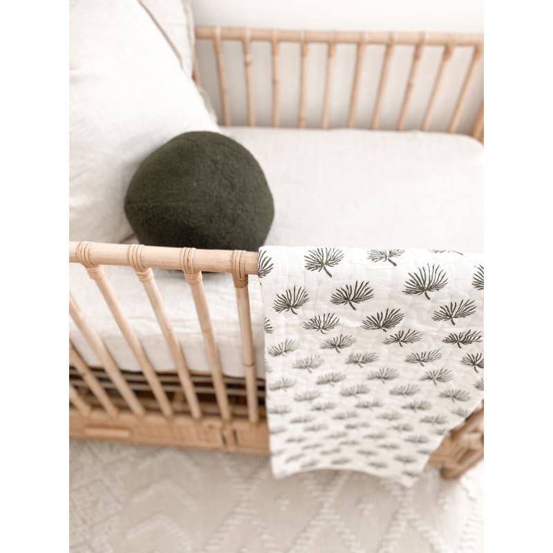 Rhapis Palm Leaf Kantha Cot Quilt (optional fitted sheet