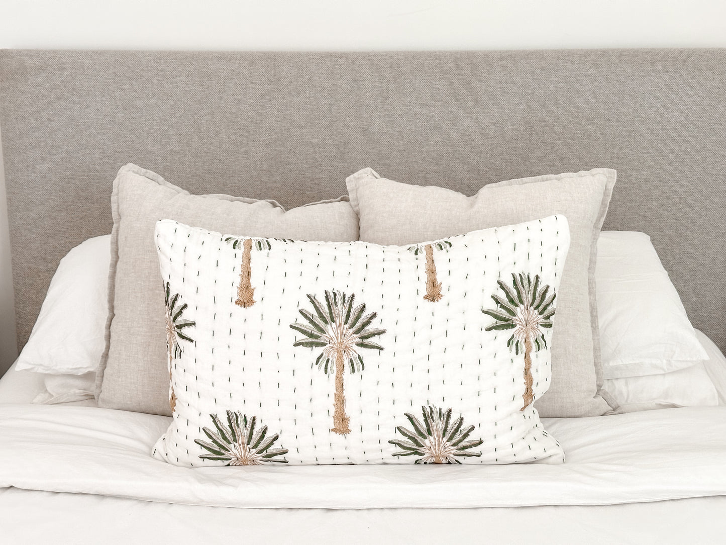 Green Palm Kantha Pillowcase