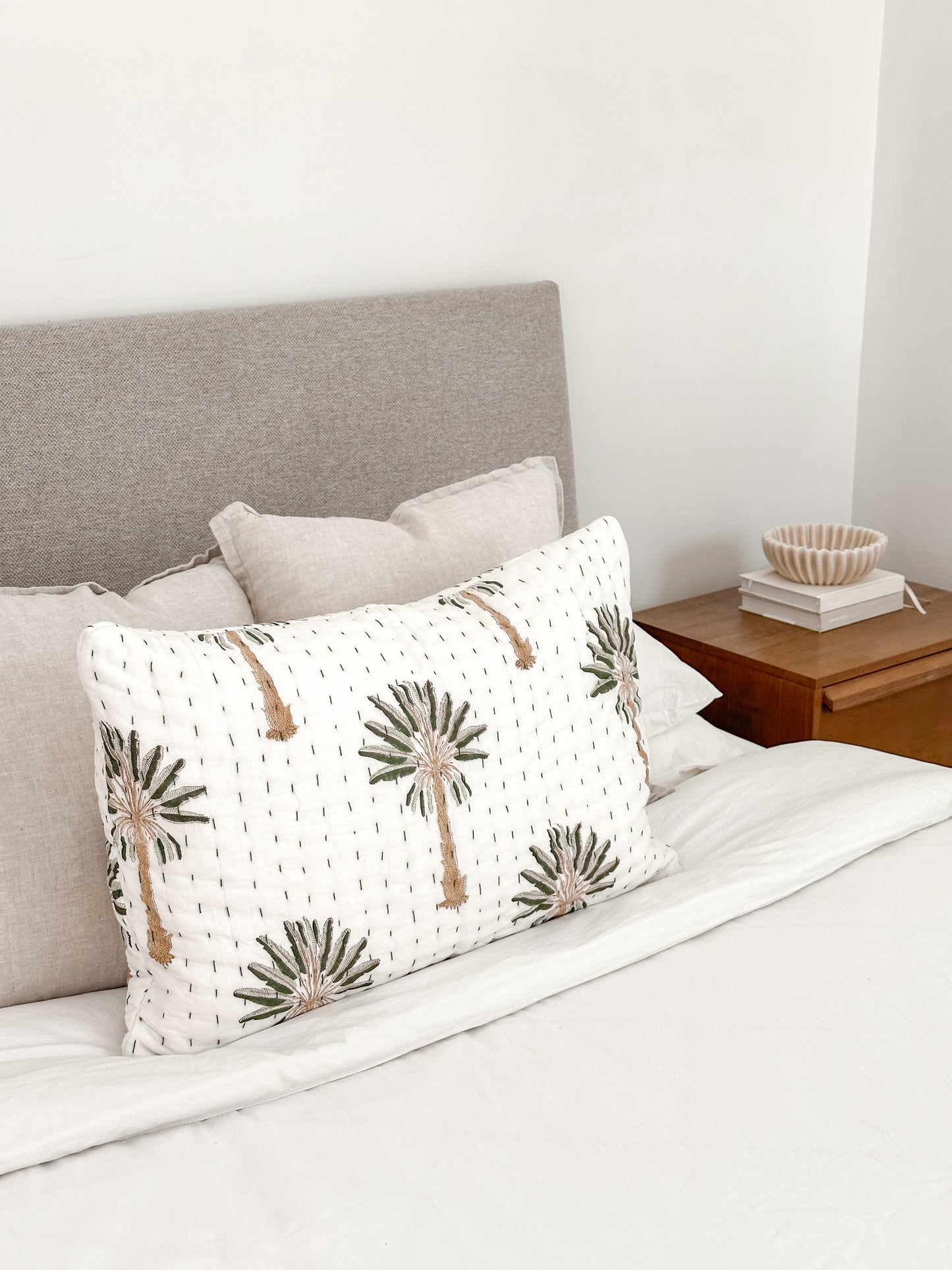 Green Palm Kantha Pillowcase