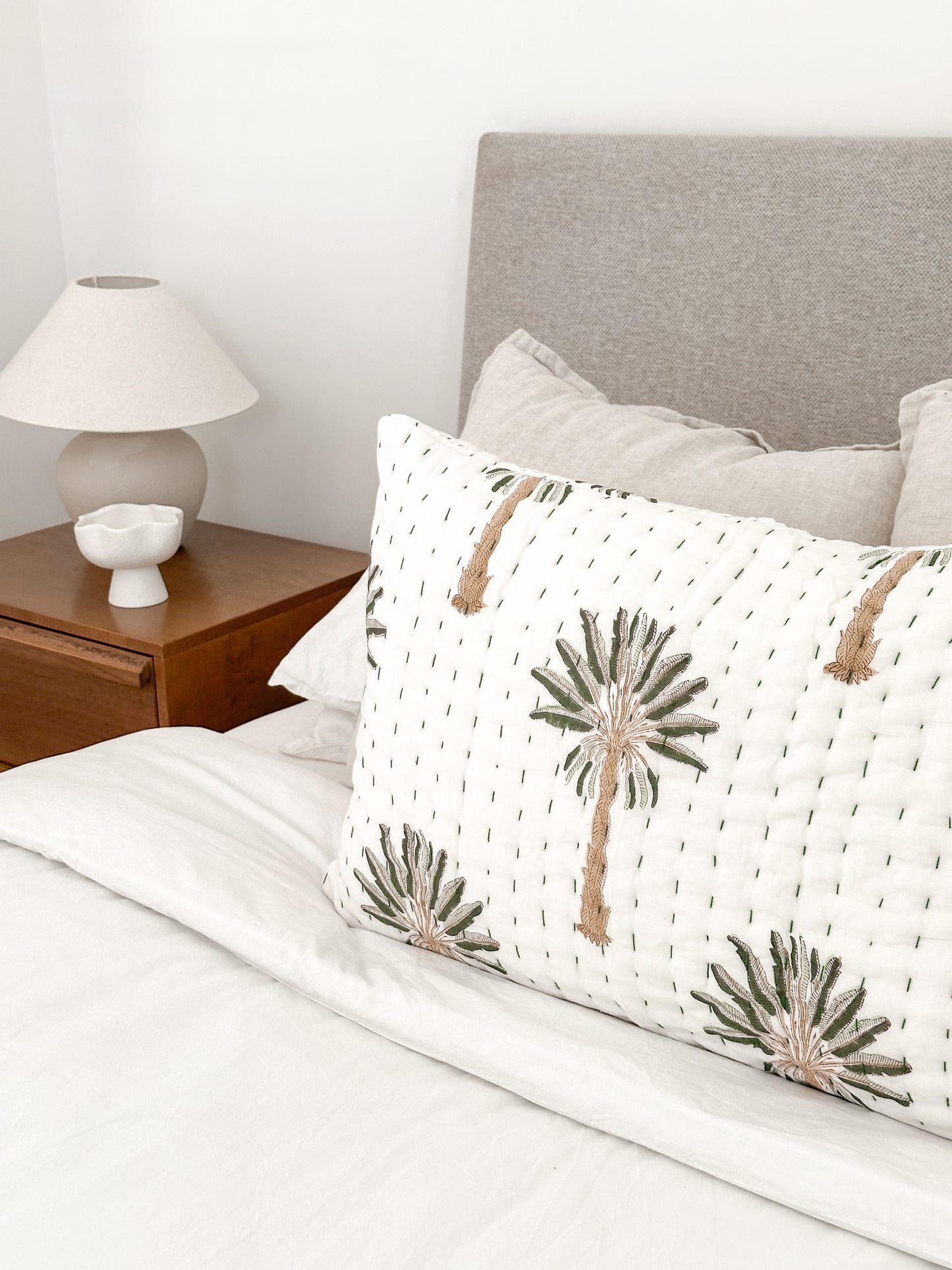 Green Palm Kantha Pillowcase