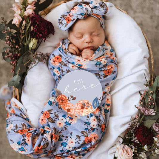 Vintage Blossom Snuggle Swaddle & Topknot Set
