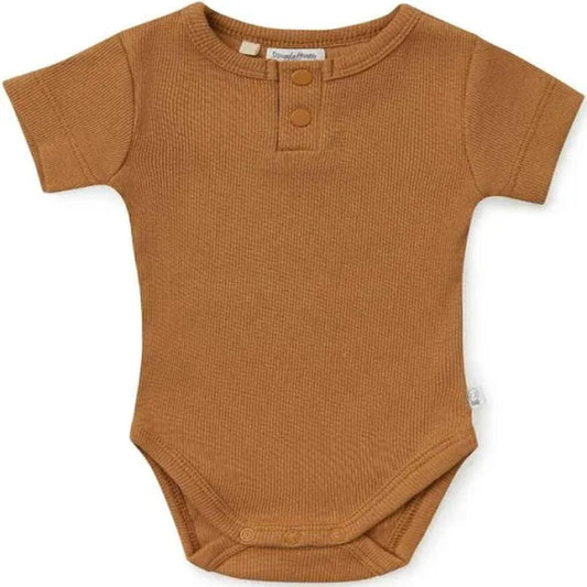 Snuggle Hunny Organic Ribbed Short Sleeve Body Suit - Chestnut Size 0000 (Newborn)