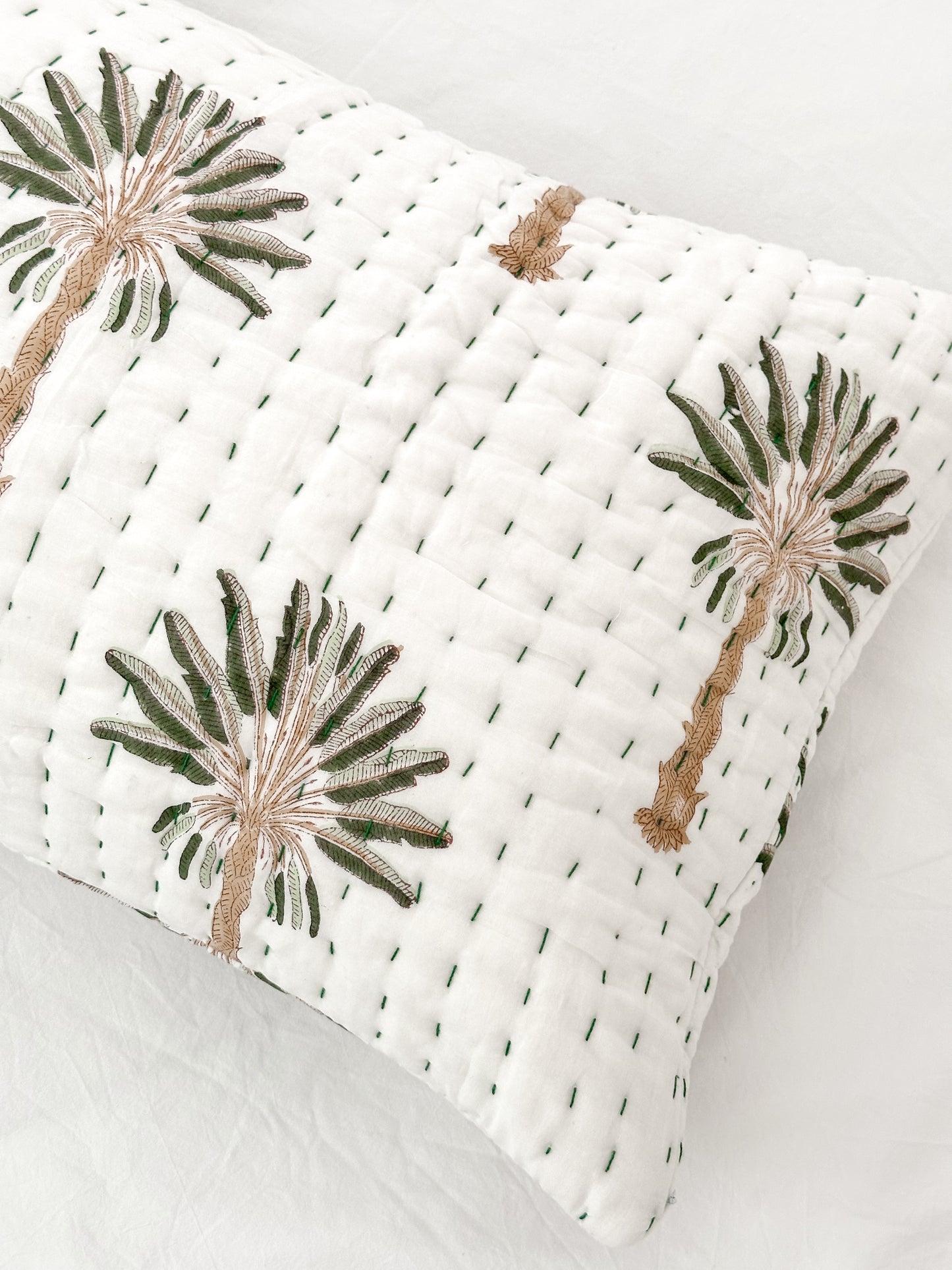 Green Palm Kantha Pillowcase