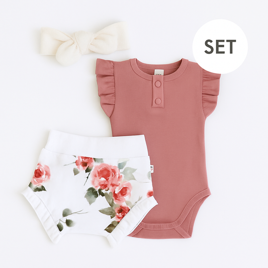 Newborn Baby Rose and Rosebud Summer Clothing Set
