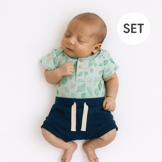 0-3 months Baby Navy + Green Daintree Summer Clothing Set