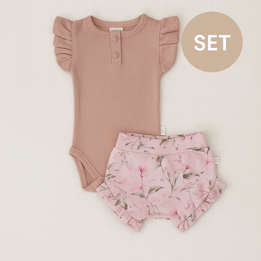 0-3 months Baby Rose Pink + Wattle Summer Clothing Set