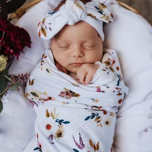 Boho Posy Jersey Baby Wrap & Topknot - Snuggle Hunny Kids