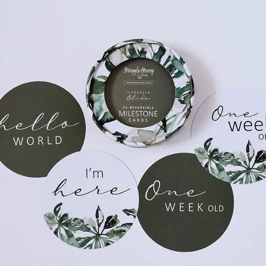 Evergreen Milestone Cards - Milestone Cards For Baby - Reversible Milestone Cards - Baby Announcement Photos - Gift For New Baby
