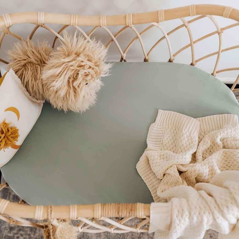 Sage Fitted Bassinet Sheet & Change Pad - Stretch Cotton Jersey Bassinet Sheet - Newborn Gift For Expecting Mum