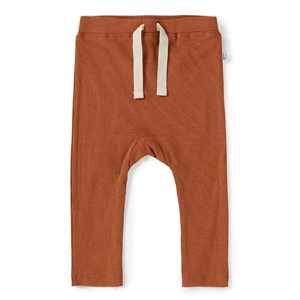 Biscuit Organic Baby Pants - Organic Cotton Rib Pants - Elastic Waist Pants - Fitted Style Baby Pants - Lightweight Breathable Pants