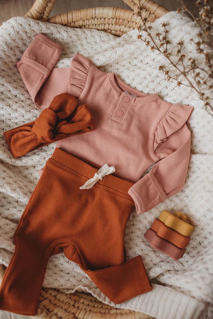 Biscuit Organic Baby Pants - Organic Cotton Rib Pants - Elastic Waist Pants - Fitted Style Baby Pants - Lightweight Breathable Pants