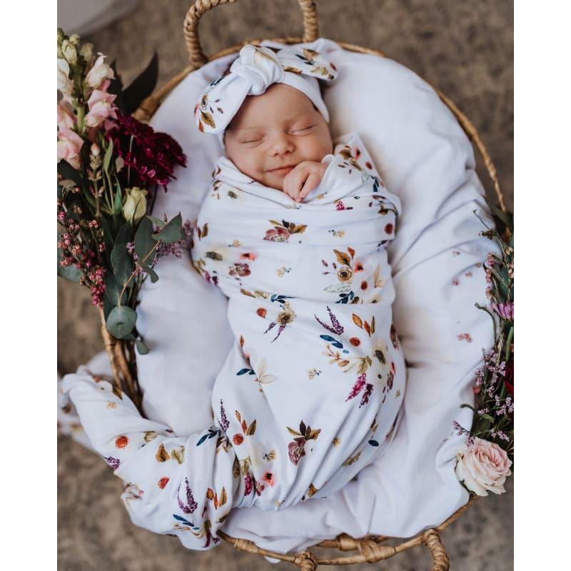 Boho Posy Jersey Baby Wrap & Topknot - Snuggle Hunny Kids