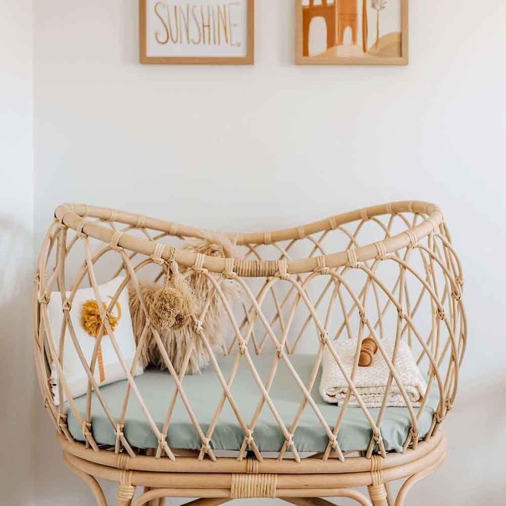 Sage Fitted Bassinet Sheet & Change Pad - Stretch Cotton Jersey Bassinet Sheet - Newborn Gift For Expecting Mum