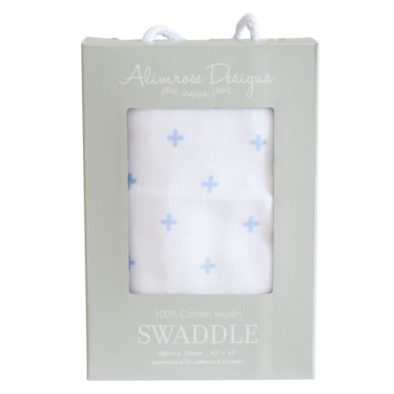 Alimrose Swaddle Muslin - Crosses Blue - Play Fast shipping 
