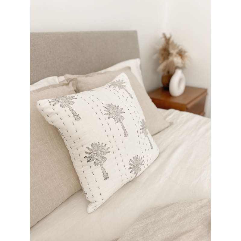 Black and White Palm Kantha Cushion - Affordable Homewares