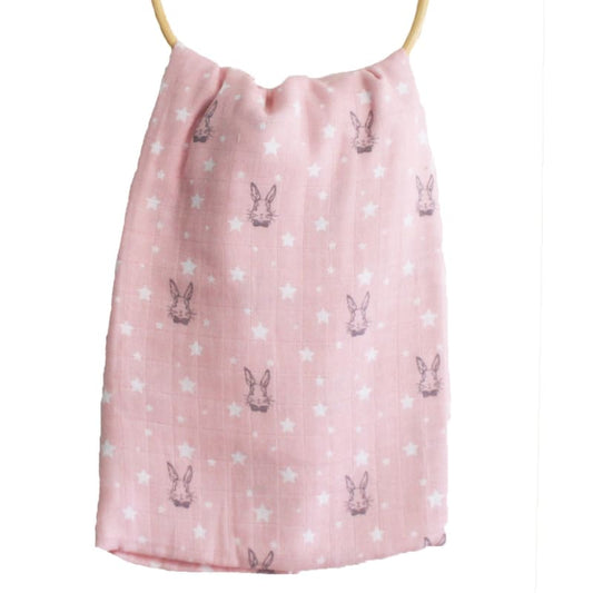 Muslin Swaddle - Stars and Bunnies Pink Alimrose - Fast