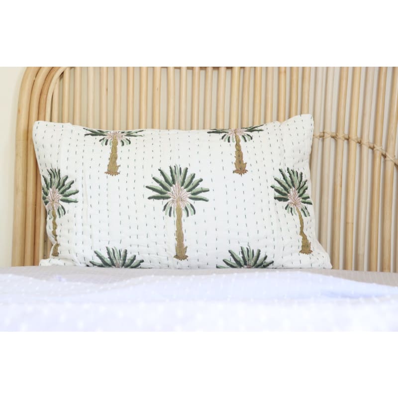 Palm Kantha Pillowcase | Green - Affordable Homewares Fast