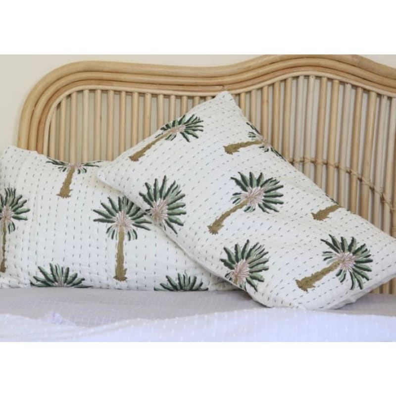 Palm Kantha Pillowcase | Green - Affordable Homewares Fast