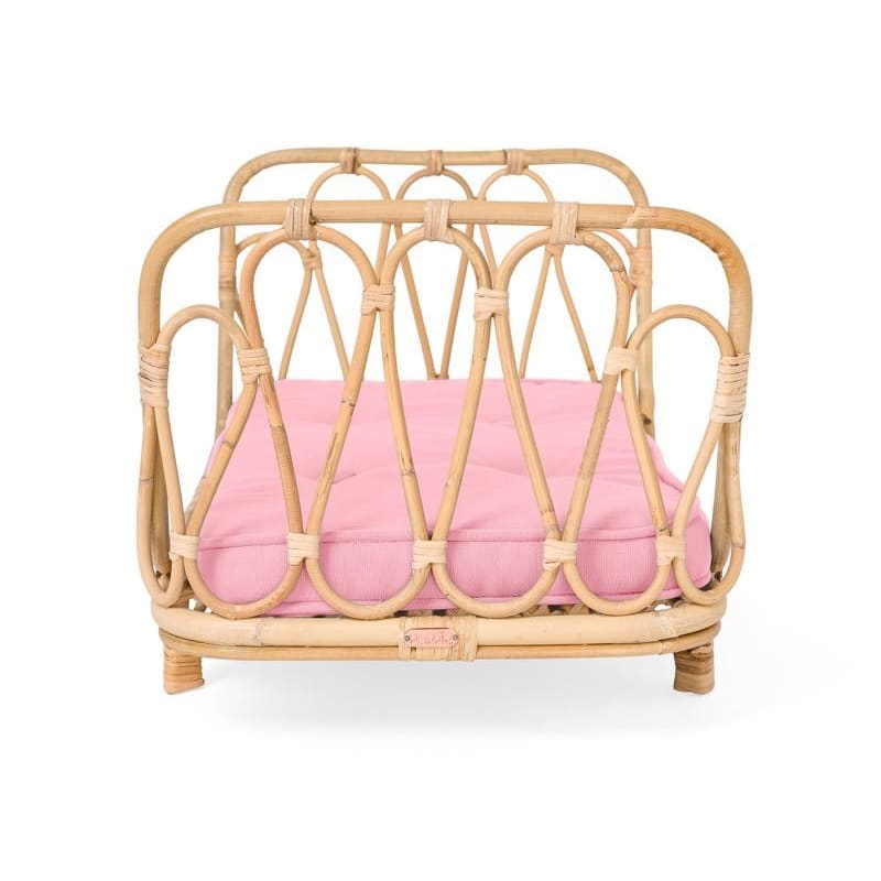 Rattan Baby Dolls Daybed - Light Pink - Poppie Toys Fast