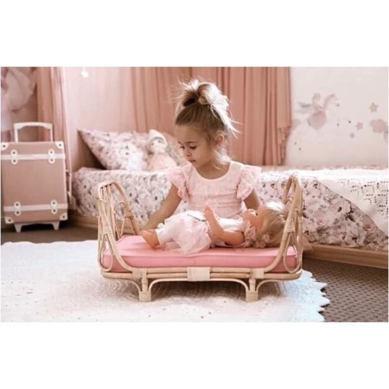 Rattan Baby Dolls Daybed - Light Pink - Poppie Toys Fast