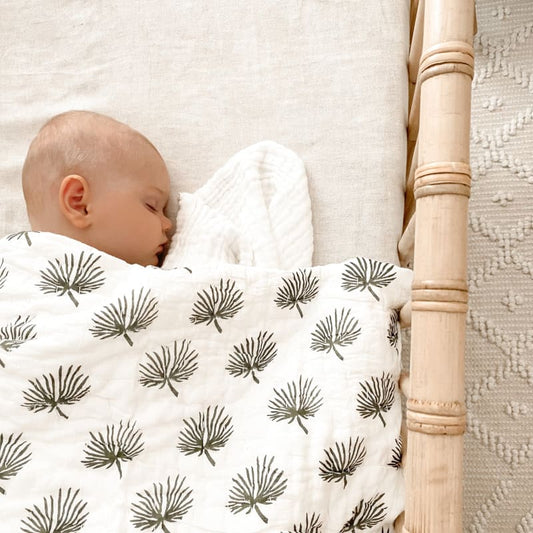 Rhapis Palm Leaf Kantha Cot Quilt (optional fitted sheet